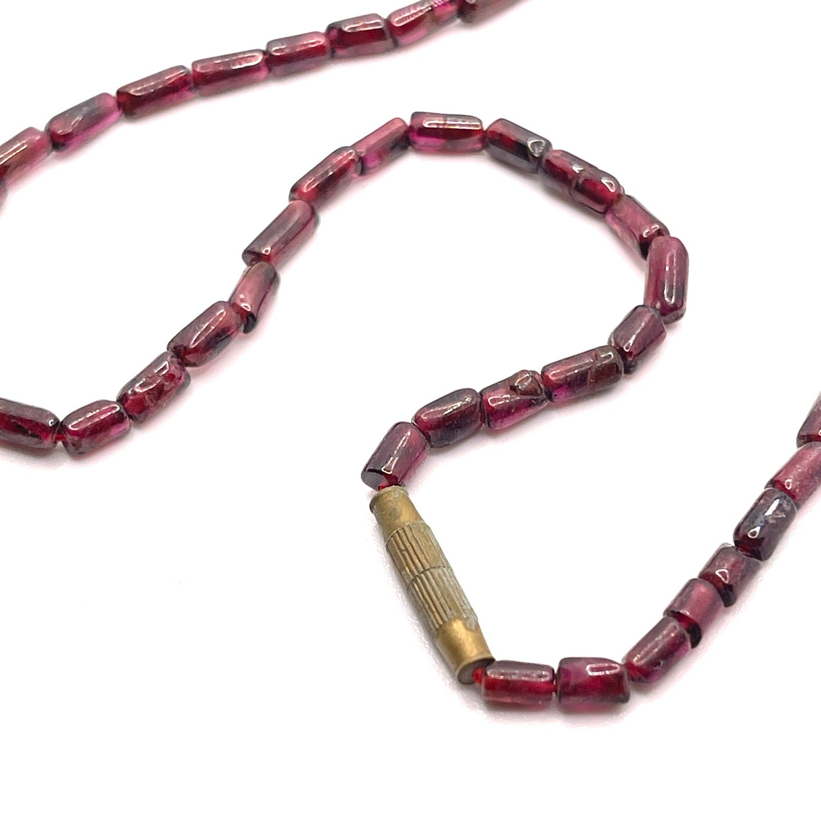 Vintage 40s Garnet Dark Red Gemstone Barrel Bead 19” Necklace