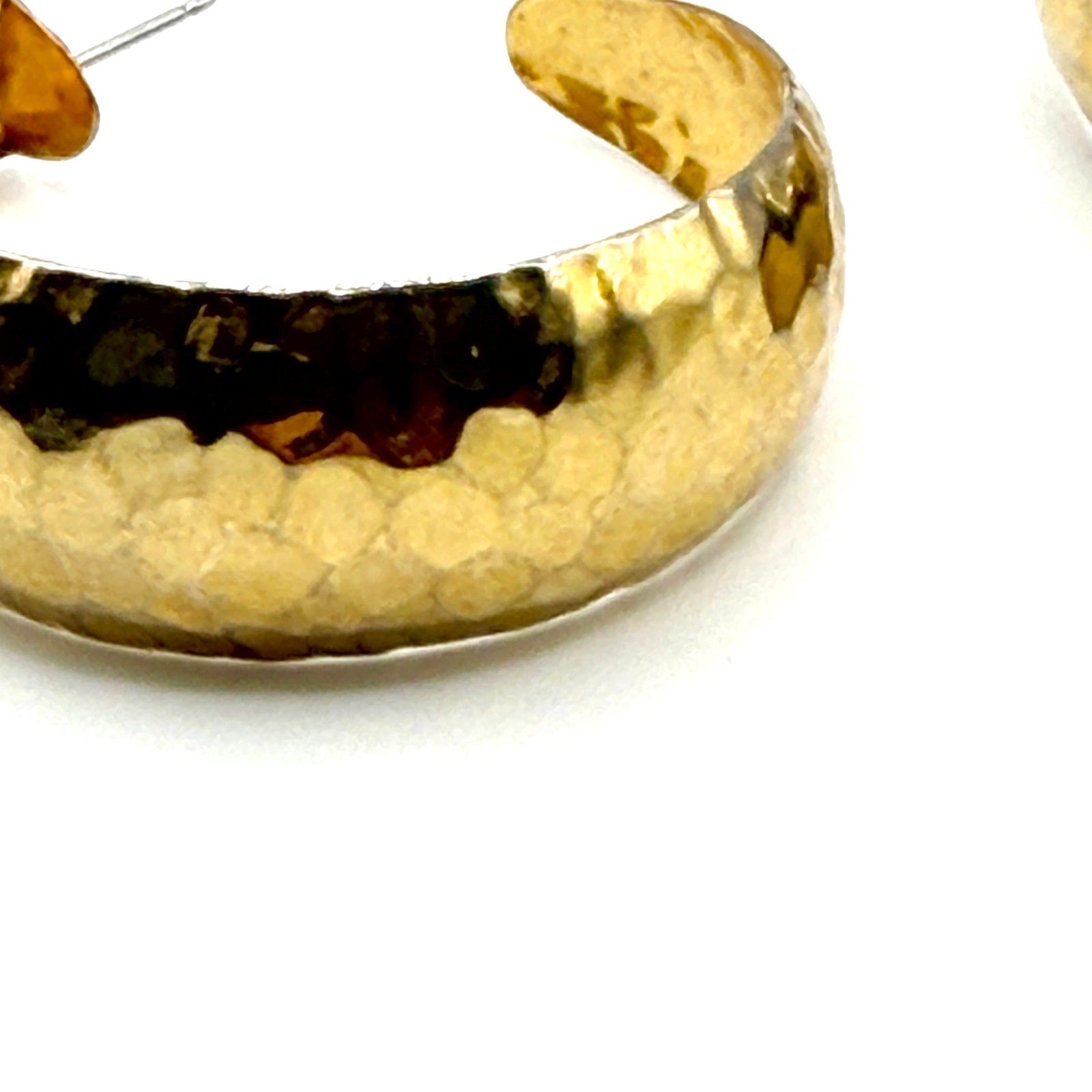 Vintage 90s Gold Tone Geometric Chunky Hammered Textured Open Hoop Earrings