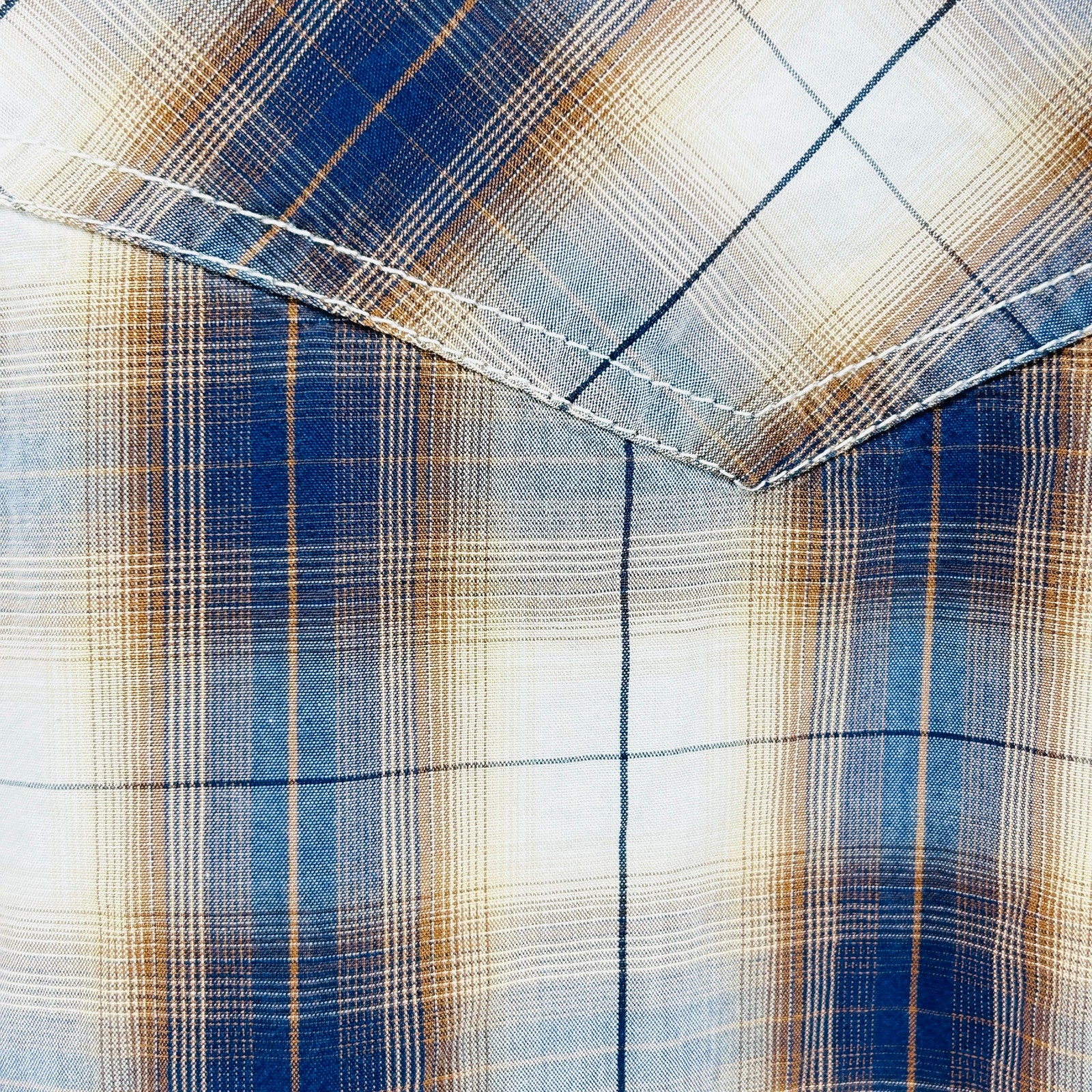 Rafter C Blue Tan Plaid 100% Cotton Western Pearl Snap Shirt