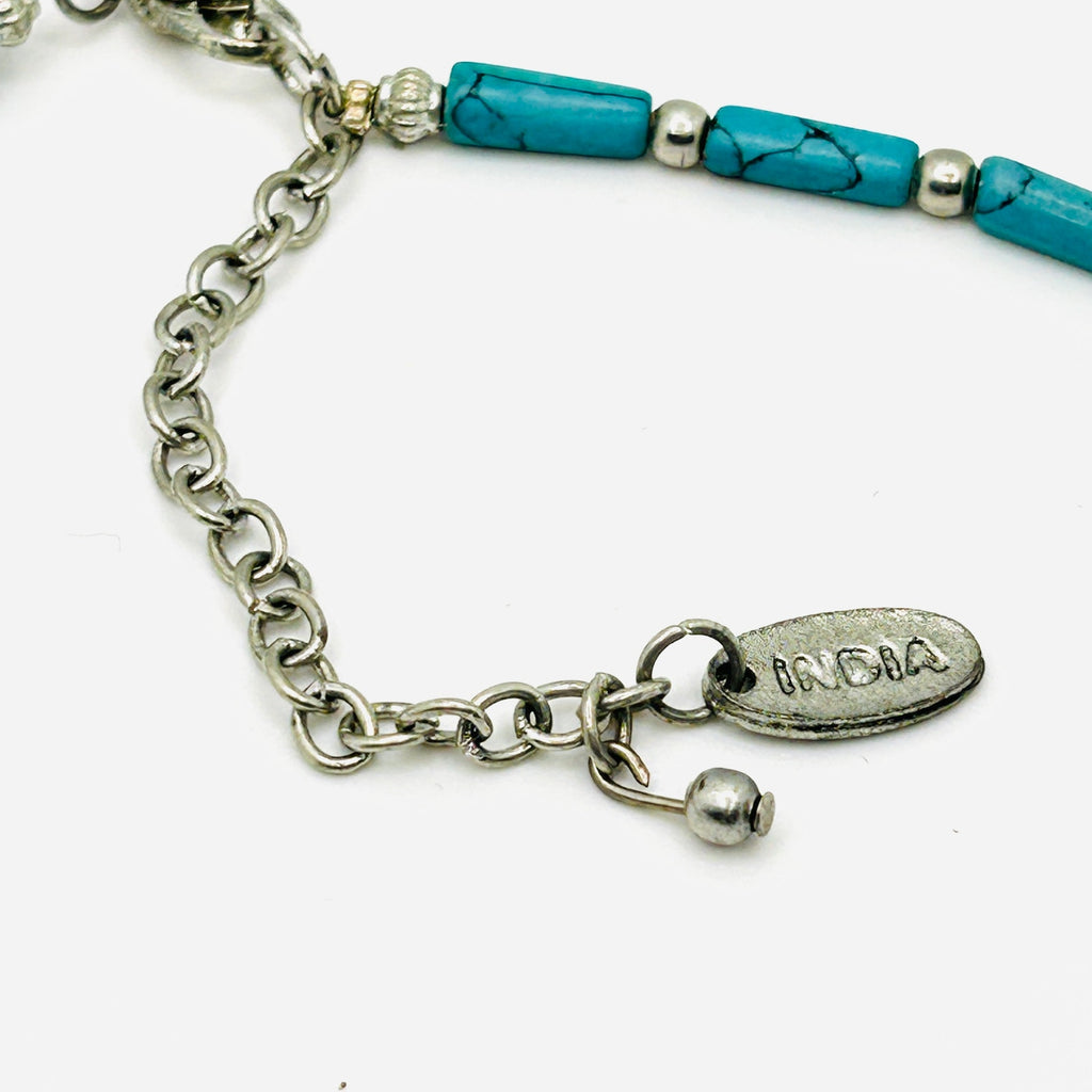 Tribal Ethnic Intricate Silver Talisman Necklace inlayed with Turquoise chips