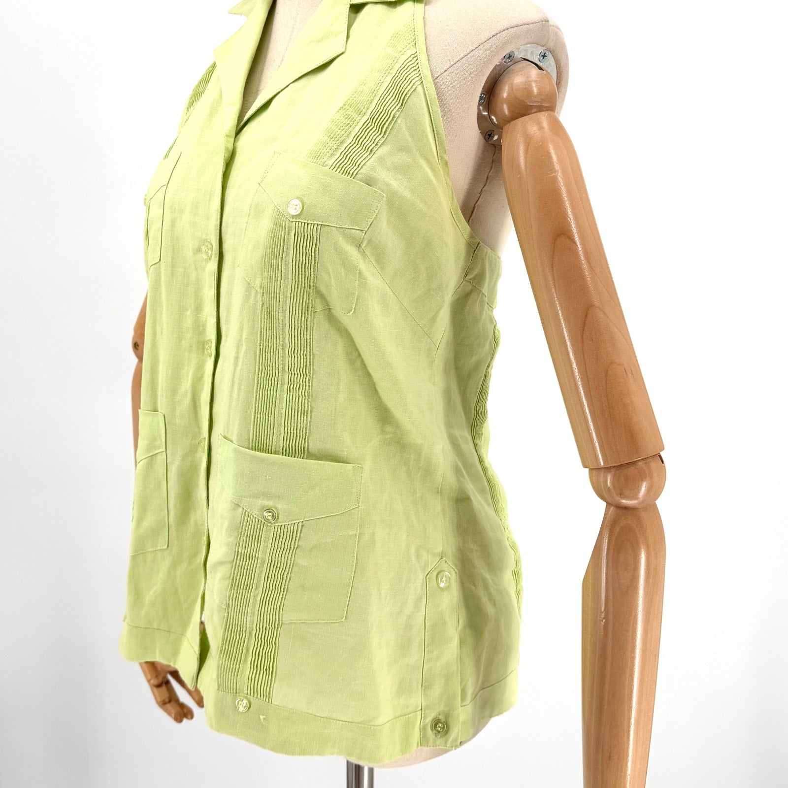 Alexandra Nicole Pistachio Green Linen Guayabera Halter Top