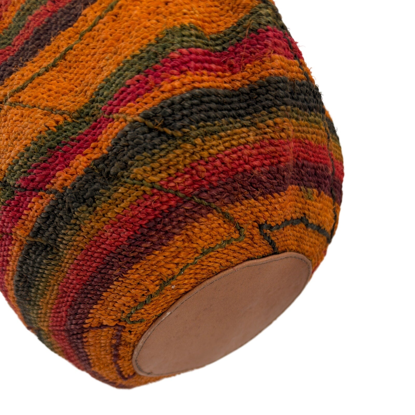 Vintage 80s Multicolor Woven Genuine Leather Trim Round Shoulder Bag