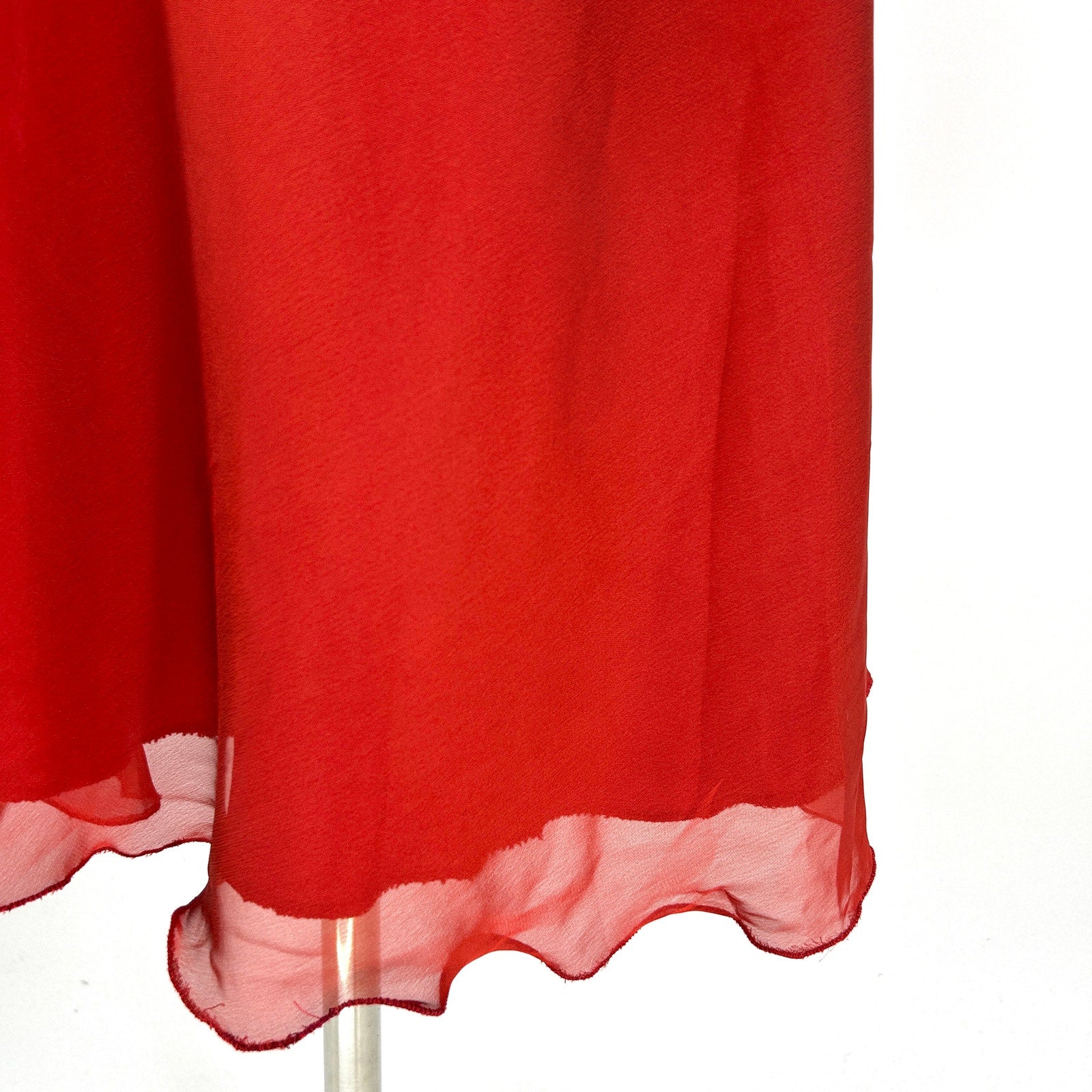 Vintage 50s Galatea Red Silk Iridescent Corset Rosette Midi Dress