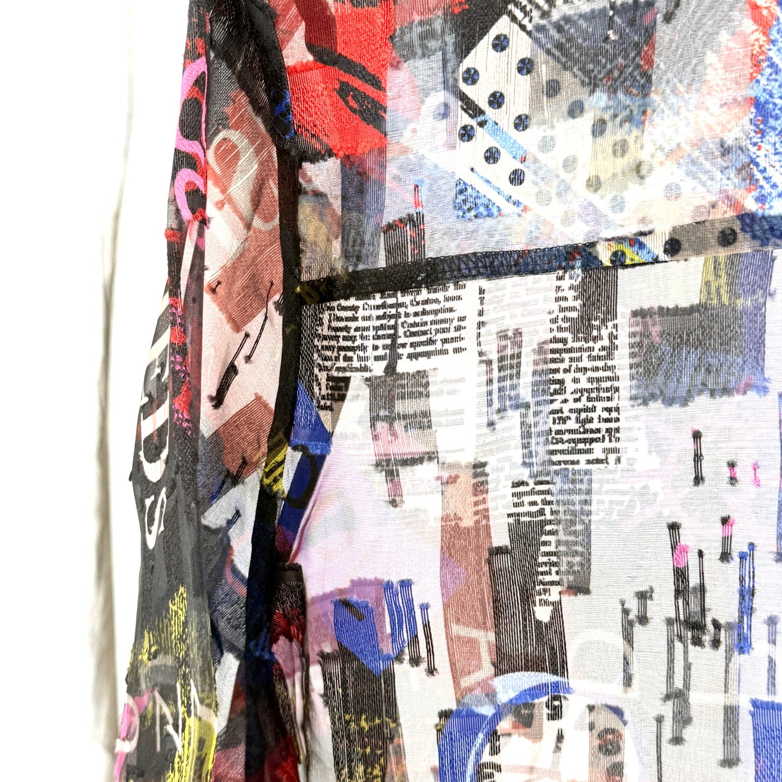 Joseph Ribkoff Black Sheer Graffiti Print Wire Collar Duster Overlay Jacket