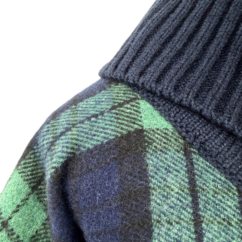 Talbots Navy Green Black Watch Plaid Fringe Turtleneck Poncho