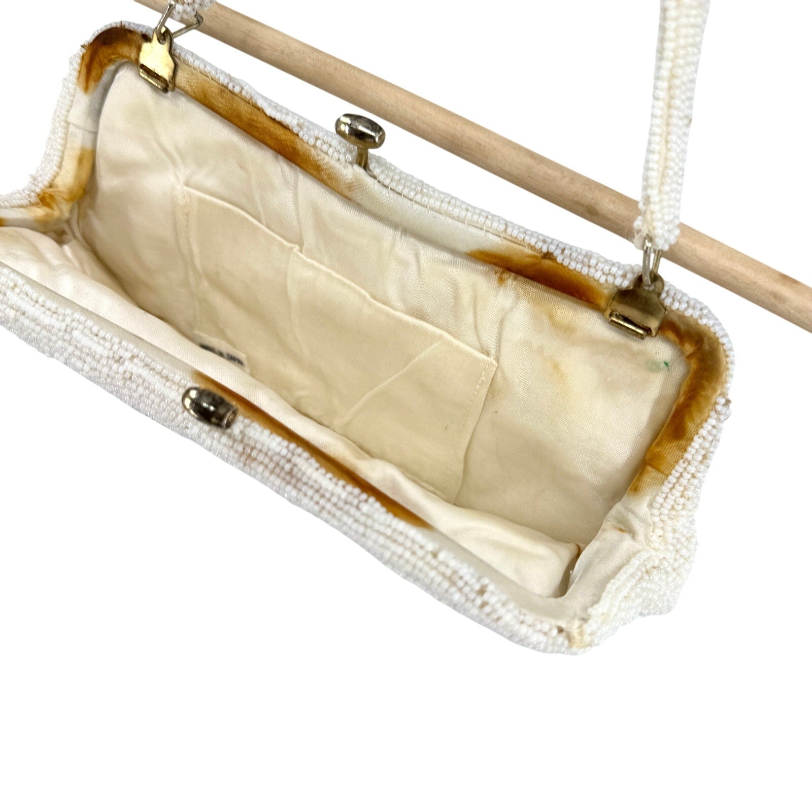 Vintage 1950s Japan Ivory Beaded Floral Evening Bag
