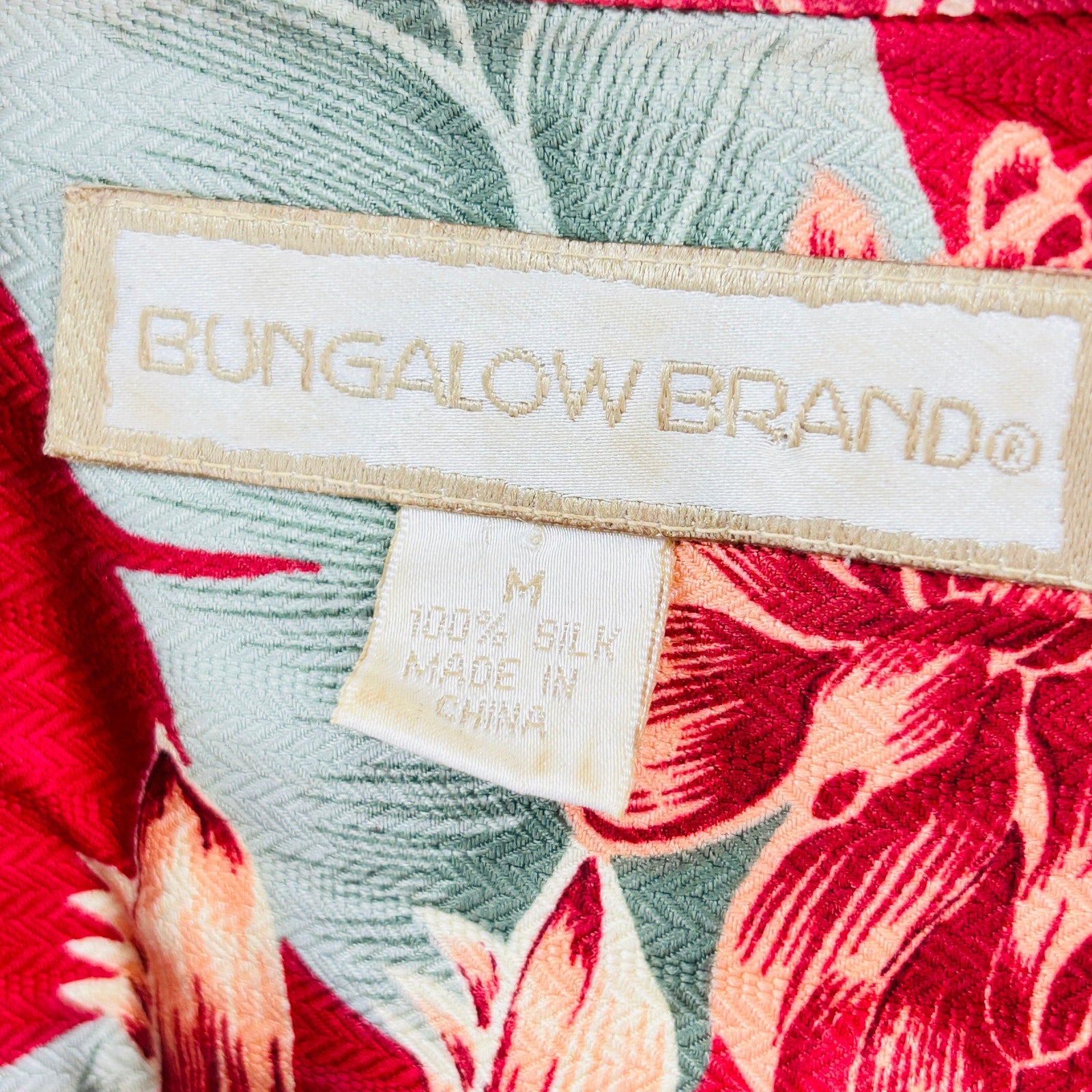 Vintage 90s Bungalow Brand Red Floral Tropical 100% Silk Cropped Shirt