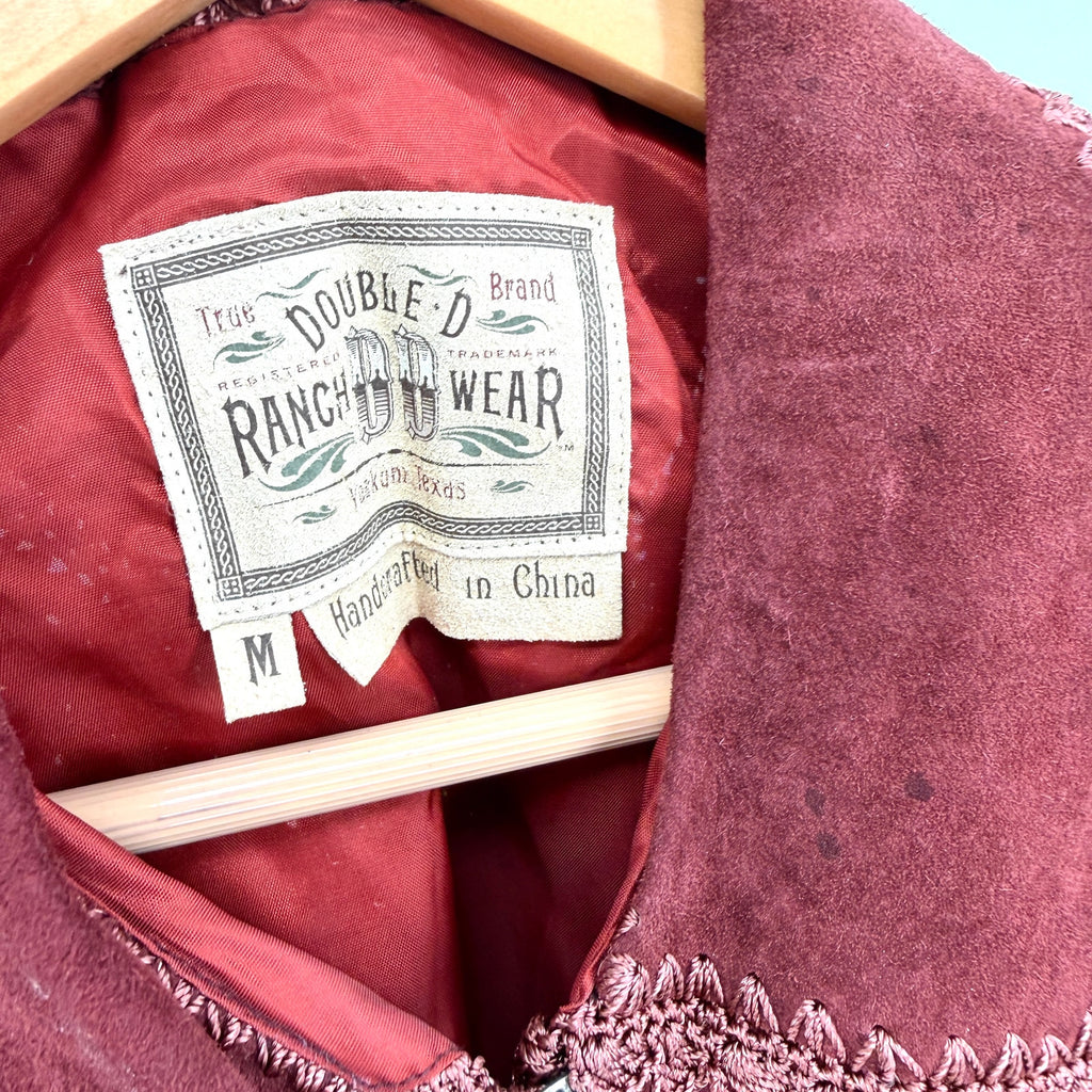 Vintage 90s Double D Ranchwear Maroon Genuine Suede Concho Button Vest