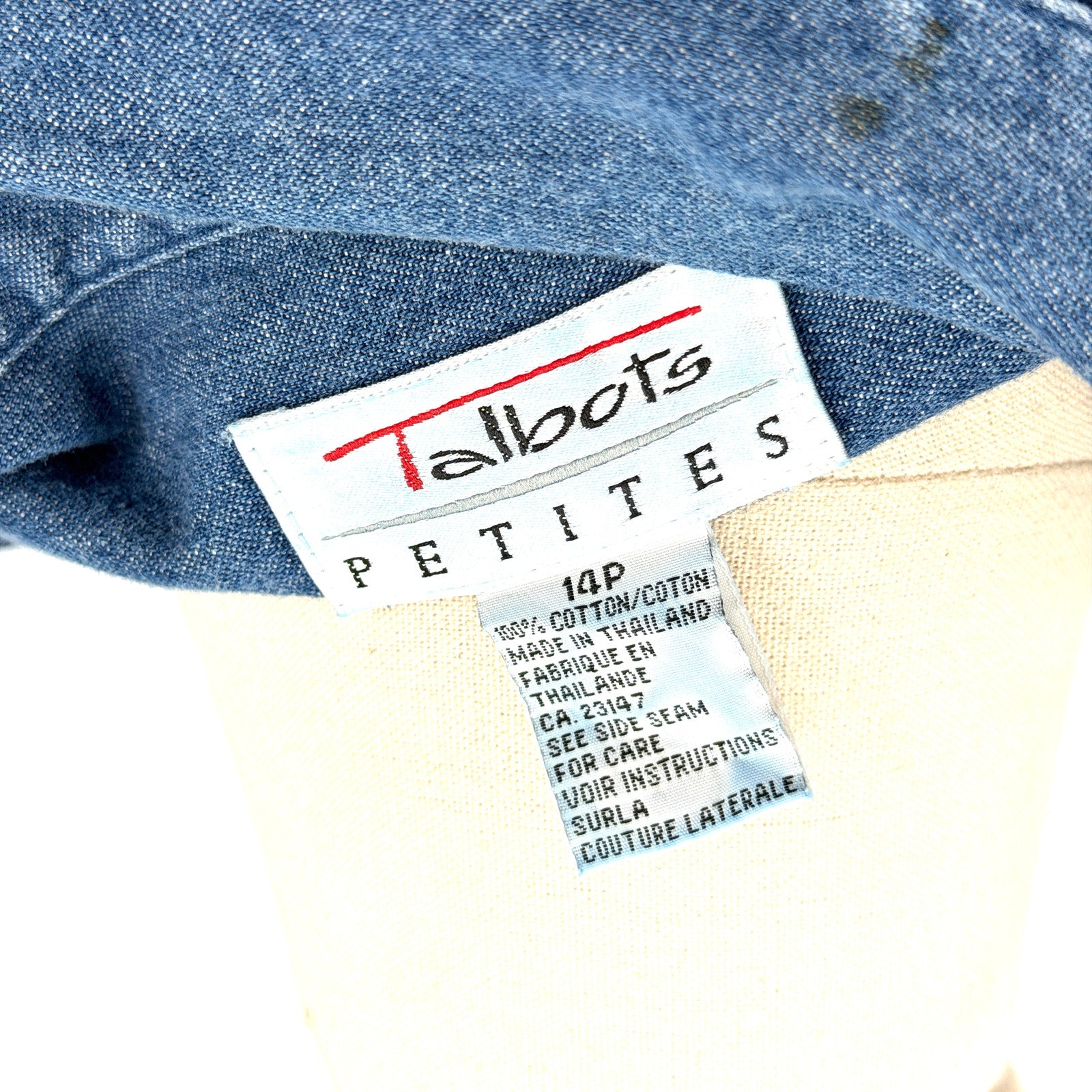 Vintage 90s Talbots Blue 100% Cotton Americana Utility Pocket Shirt Dress