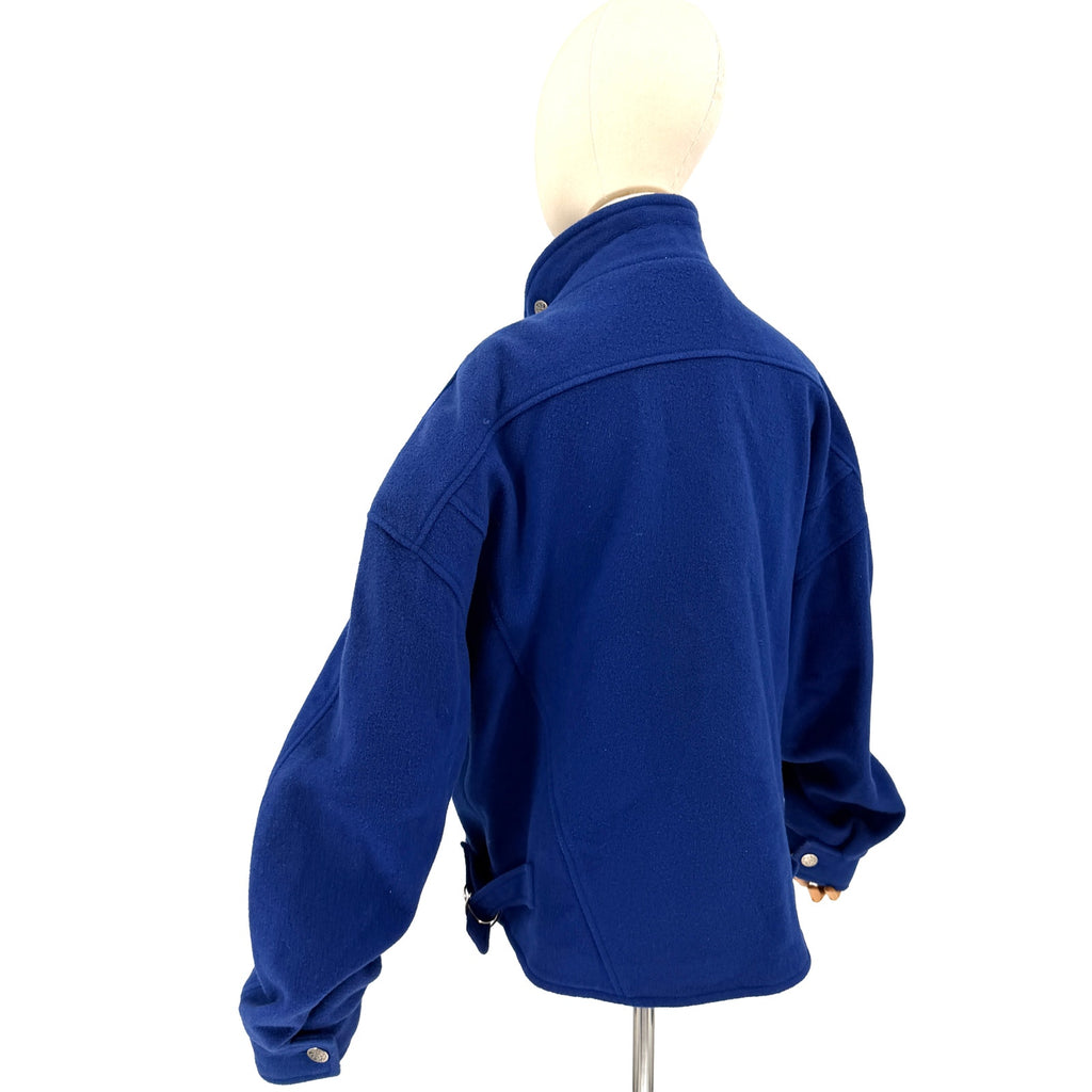 Vintage 80s JK Collections Blue Wool Oversized Bomber Jacket