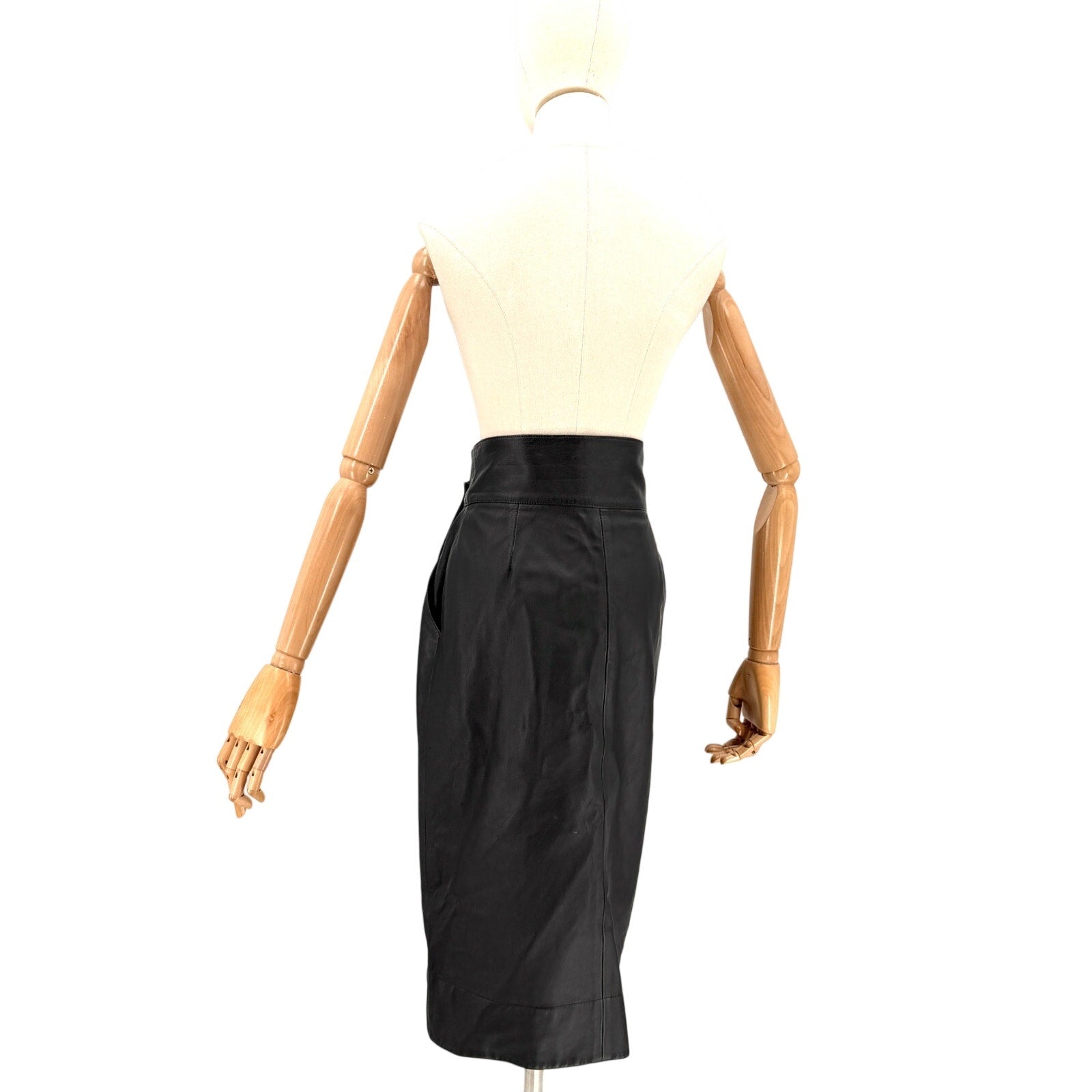 Vintage 80s Complice Black Genuine Leather High Waist Wrap Skirt