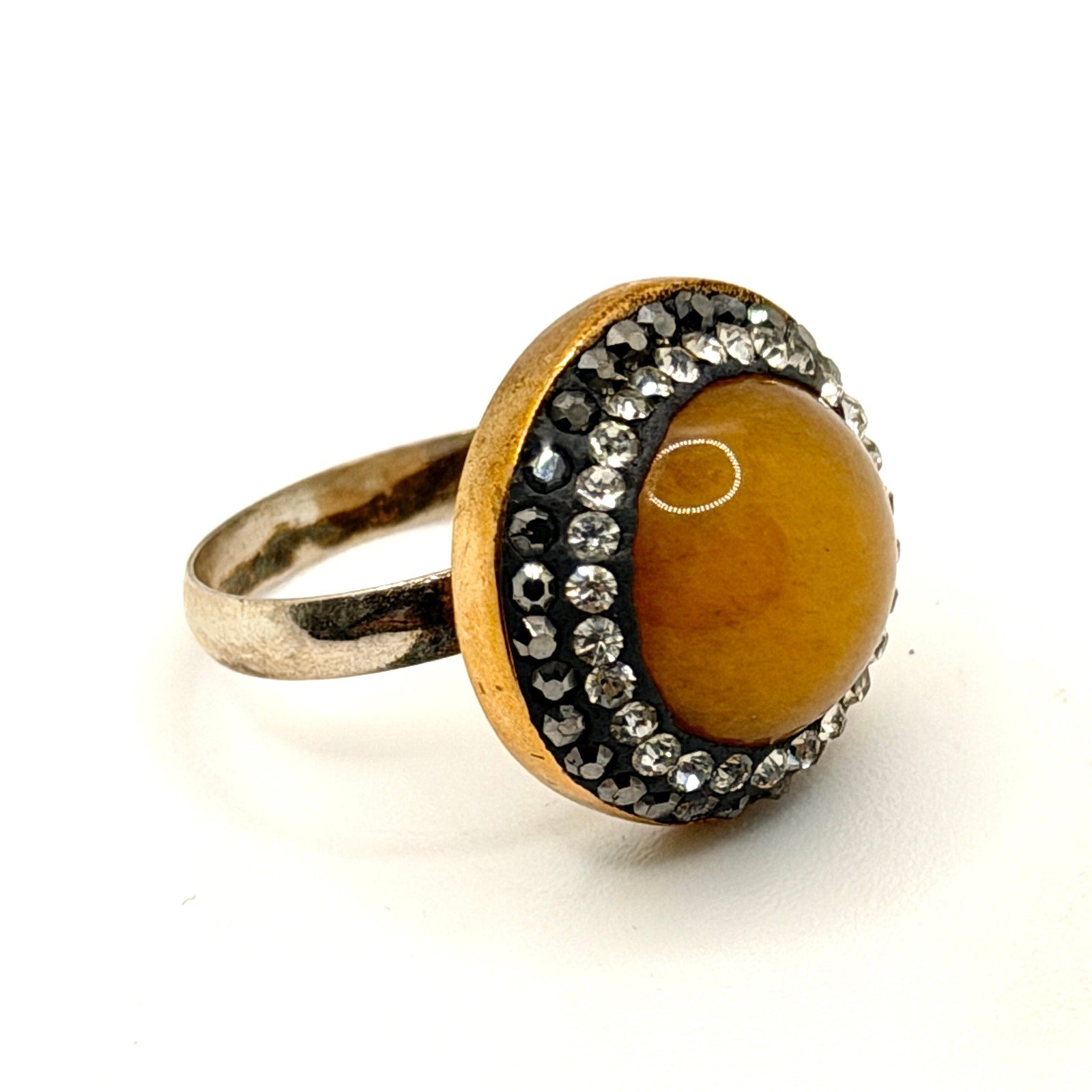 Vintage 90s Peach Moonstone Sterling Silver Pave Crystal Halo Cocktail Ring