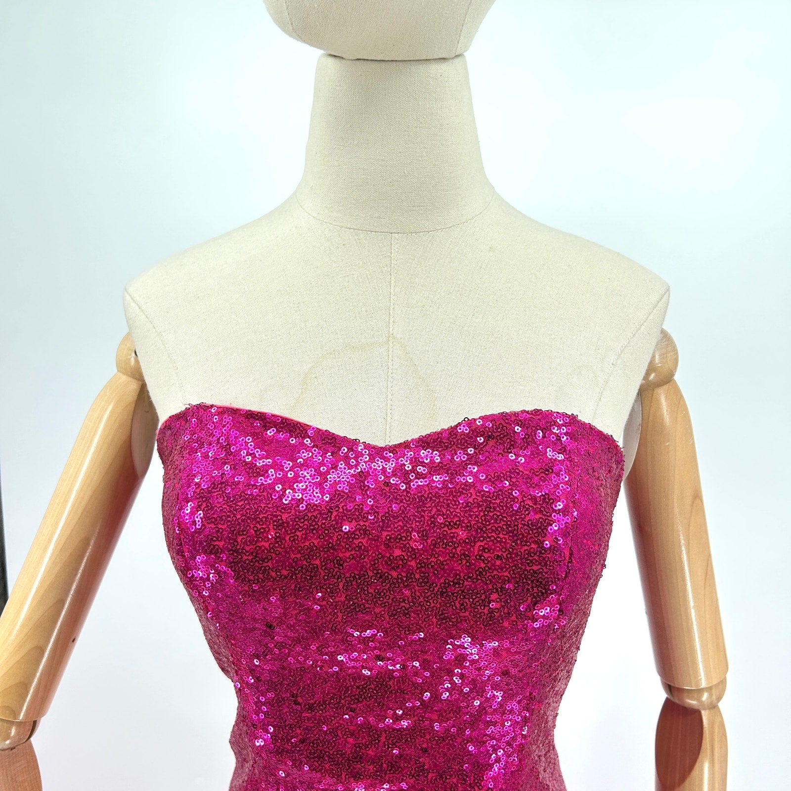 Vintage Y2k Custom Pink Sequin Mermaid Strapless Structured Gown