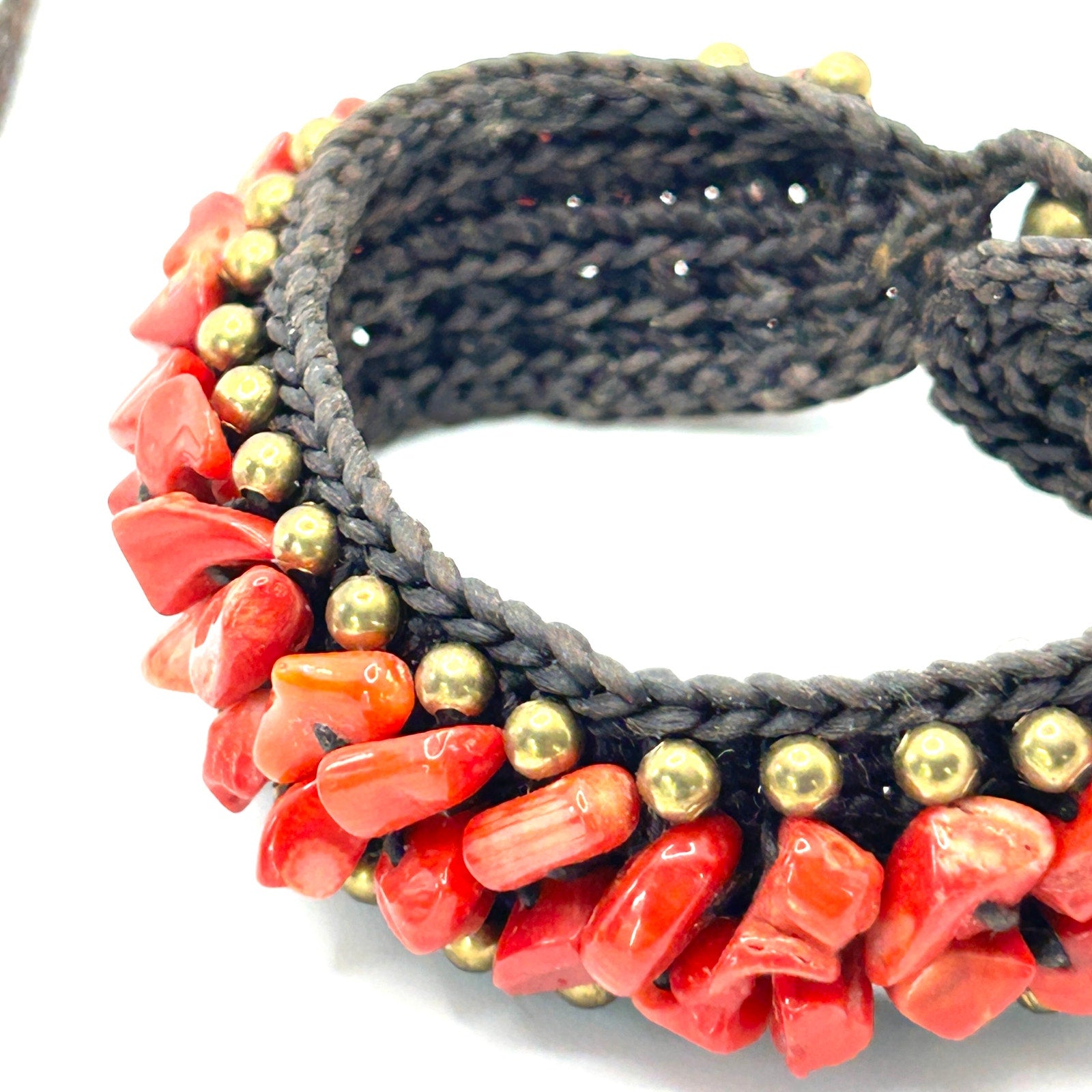 Vintage 90s Genuine Coral Red Nugget Pendant Necklace Bracelet Cuff Set
