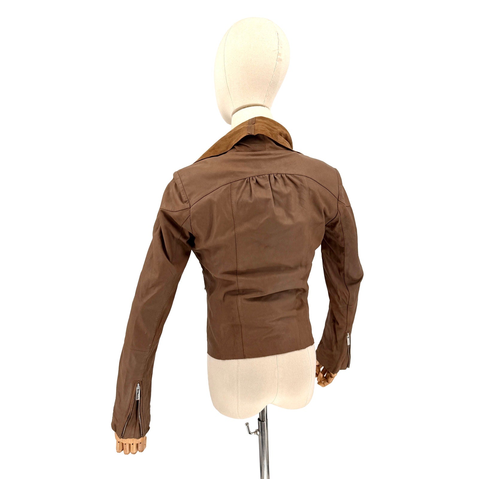 Vintage Y2K Kors by Michael Kors Brown Genuine Leather Soft Draped Moto Jacket