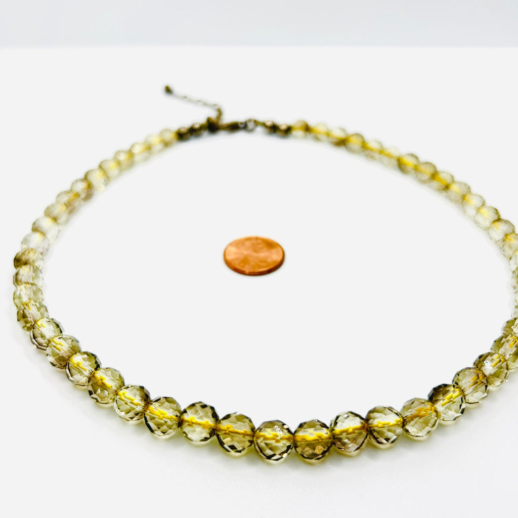 Vintage Faceted Glass Crystal Yellow Transparent Adjustable Bead Necklace