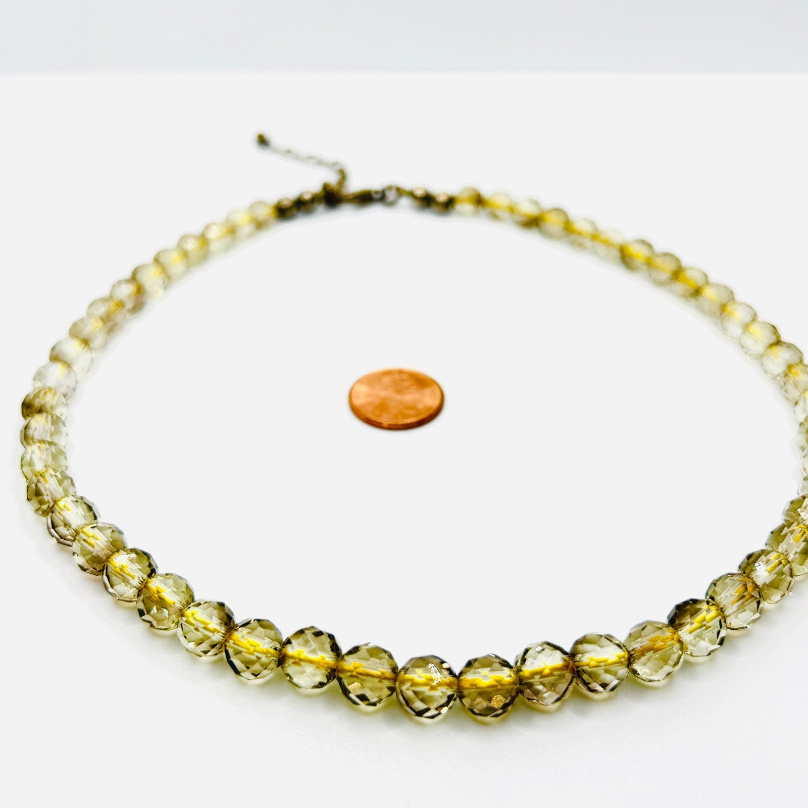 Vintage Faceted Glass Crystal Yellow Transparent Adjustable Bead Necklace