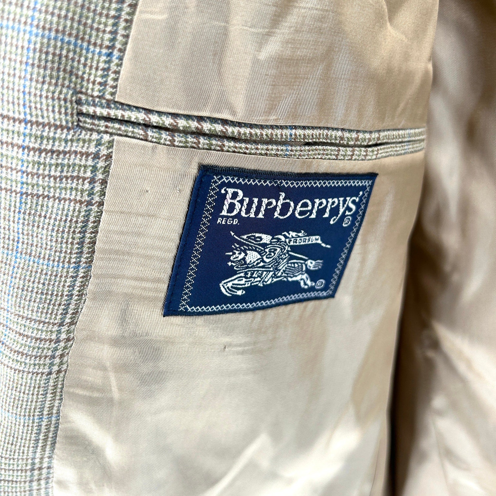 Vintage 90s Burberry Tan Wool Plaid Classic Tailored Blazer