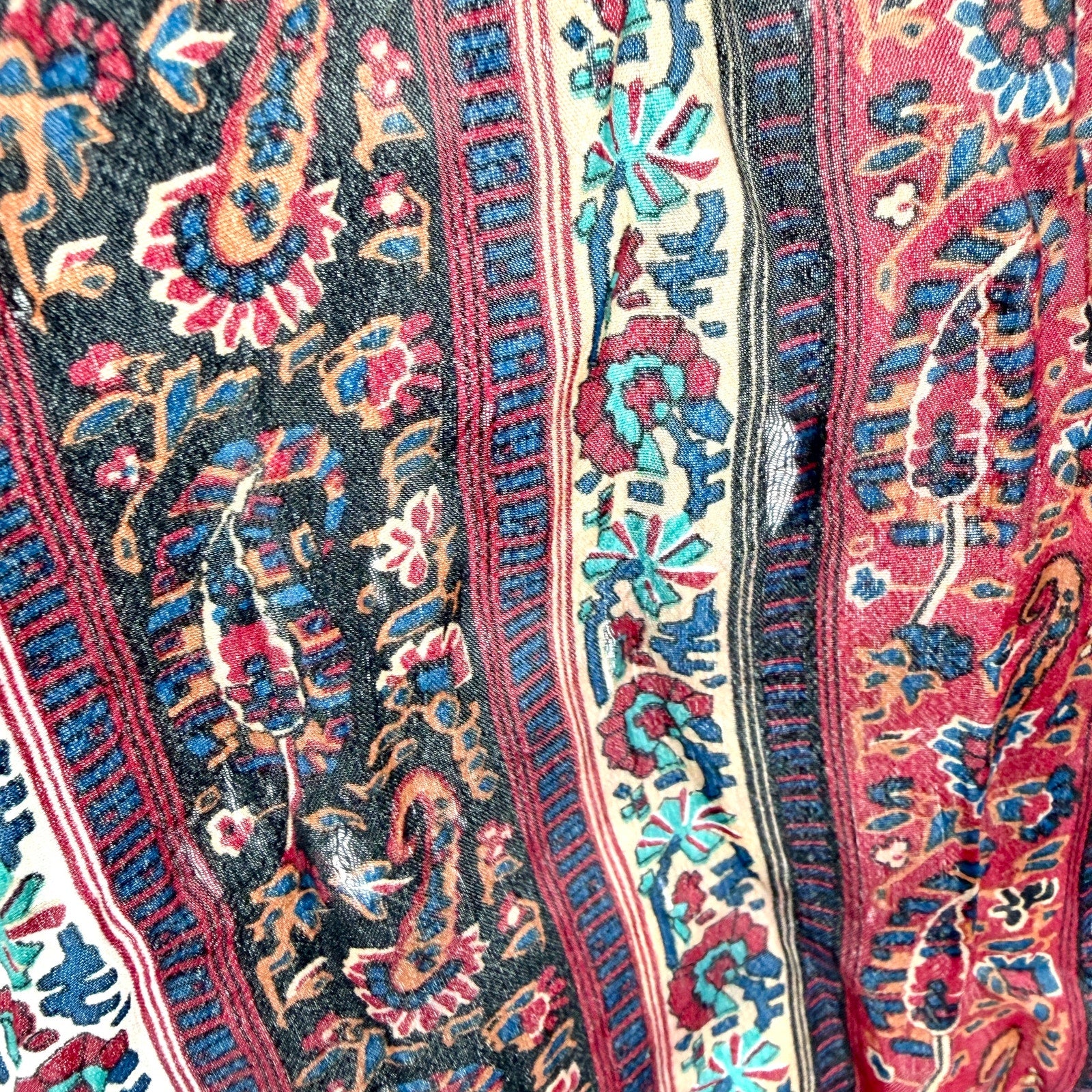 Vintage 80s Anne Klein Gray Maroon 100% Silk Floral Hand Rolled Scarf