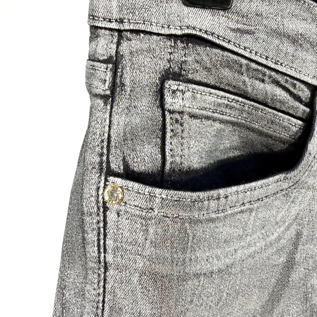 Juicy Couture Silver Metallic Wax Coated Stretchy Skinny Jeans