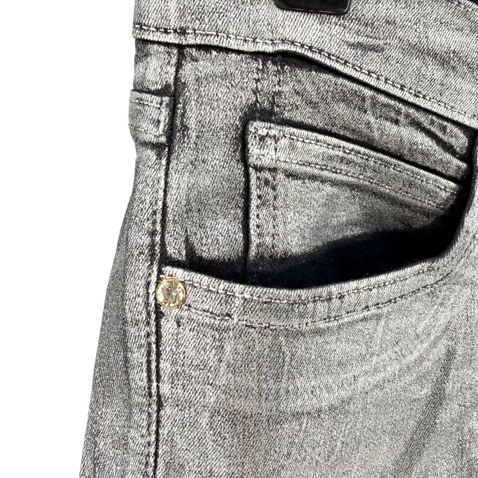 Juicy Couture Silver Metallic Wax Coated Stretchy Skinny Jeans