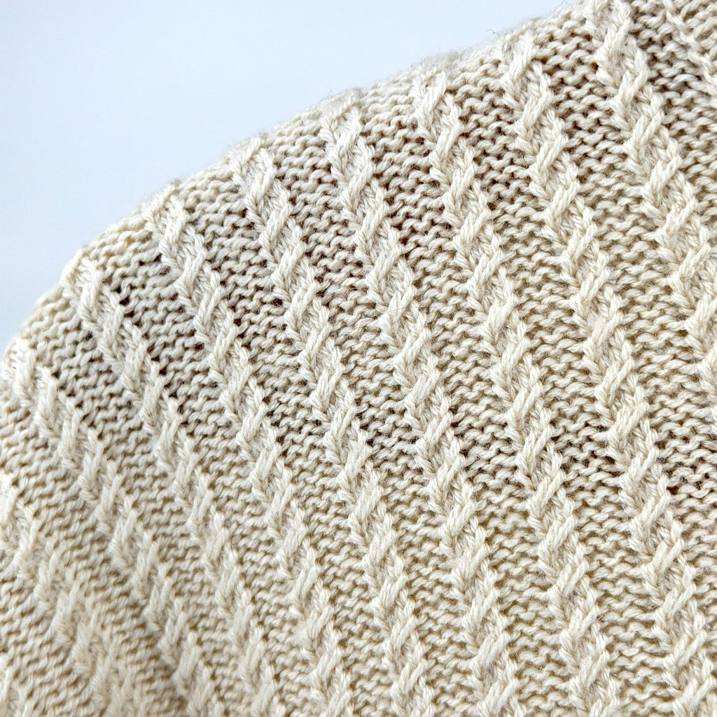 Vintage 90s Perry Ellis Cream Merino Wool Blend Micro Cable Knit Turtleneck