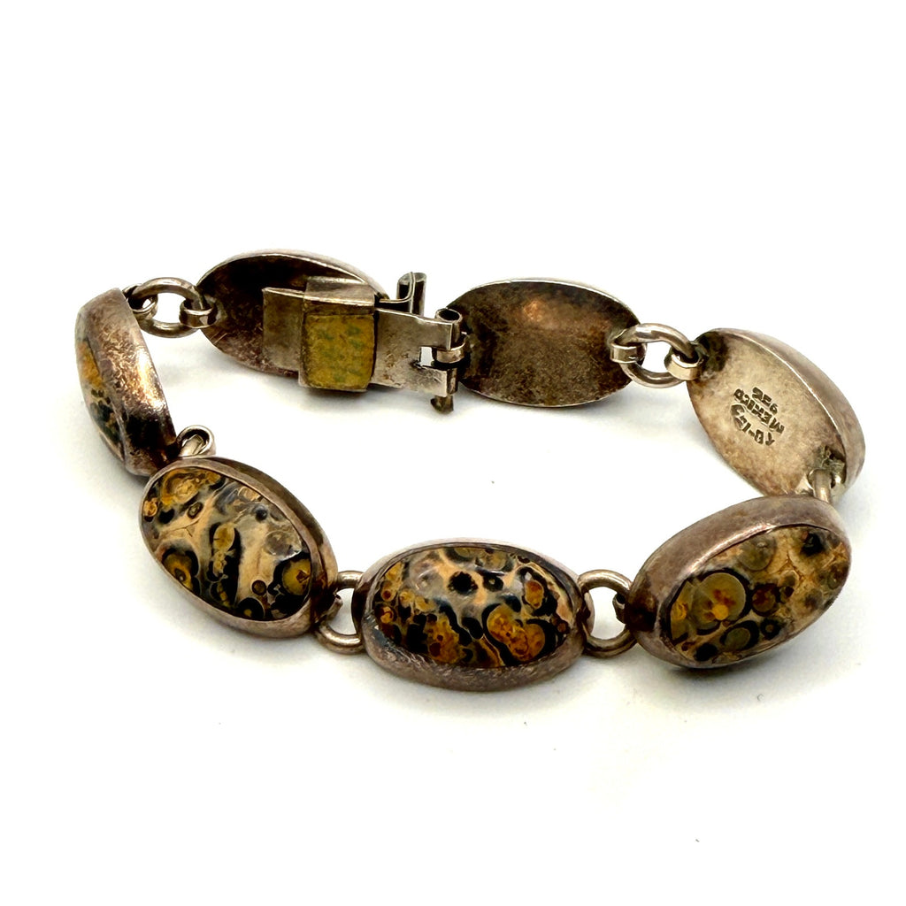 Vintage 90s Mexico Tan Sterling Silver Southwest Stamped Jasper Link Bracelet