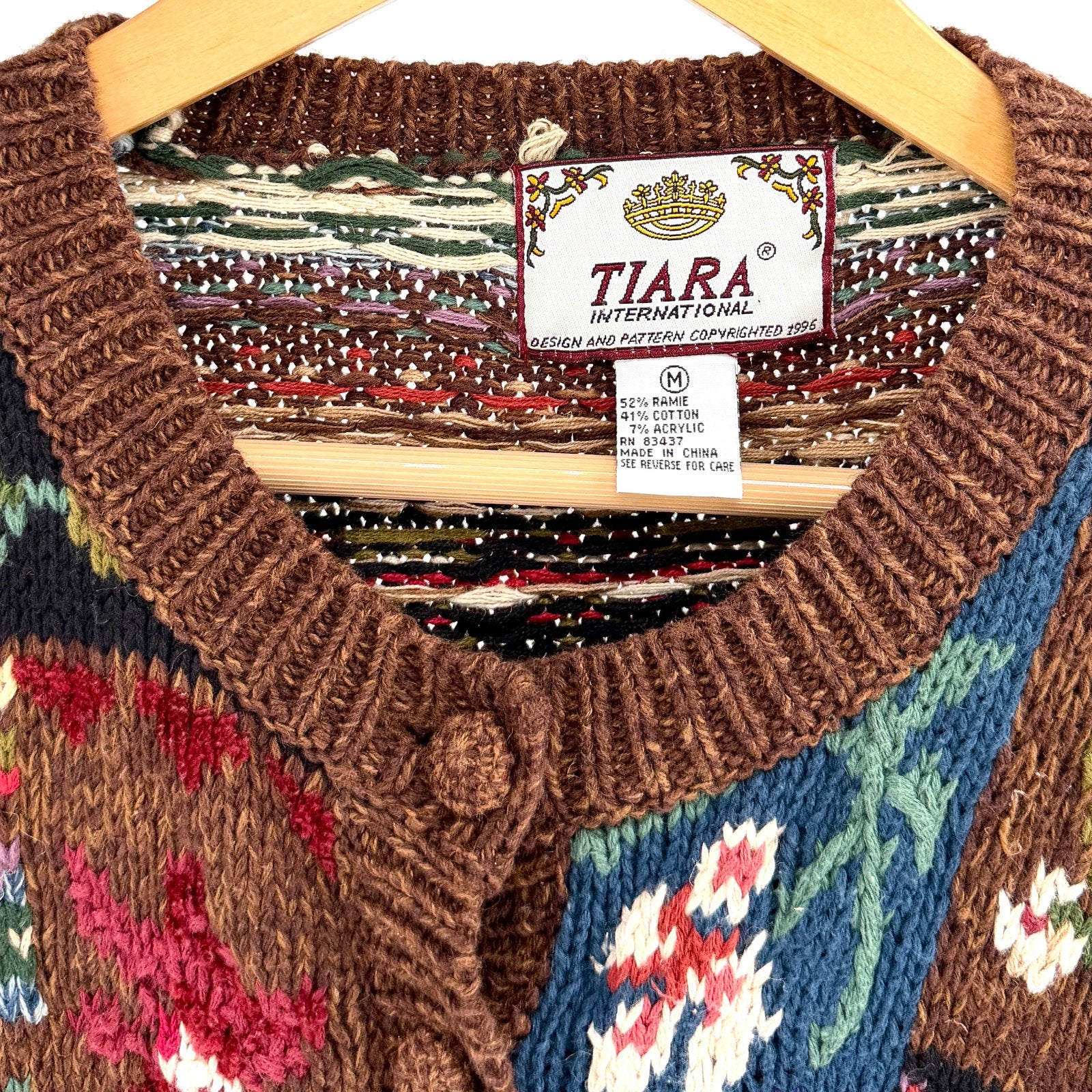 Vintage 90s Tiara International Brown Cottagecore Floral Patchwork Cardigan