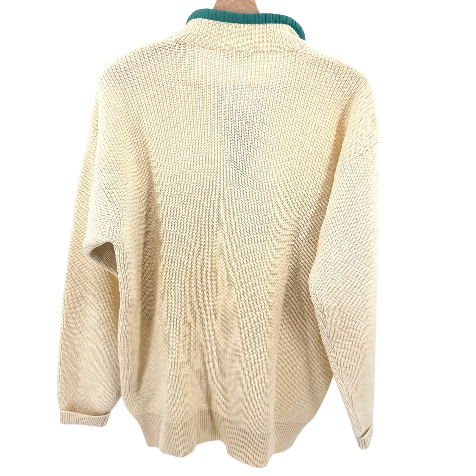Vintage 90s Silvy Tricot Cream 100% Pure Wool Colorblock Ski Quarter Zip Sweater