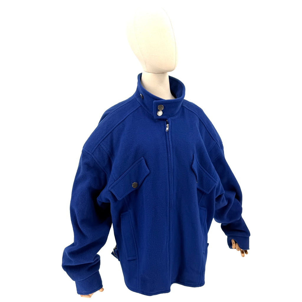 Vintage 80s JK Collections Blue Wool Oversized Bomber Jacket