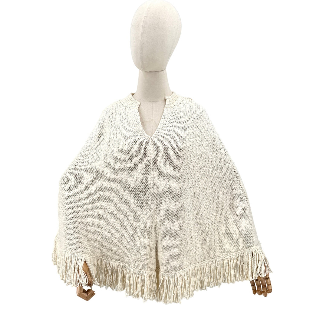 Vintage Y2K Talbots Ivory Pima Cotton Fringe Trim Poncho Sweater