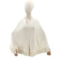 Vintage Y2K Talbots Ivory Pima Cotton Fringe Trim Poncho Sweater