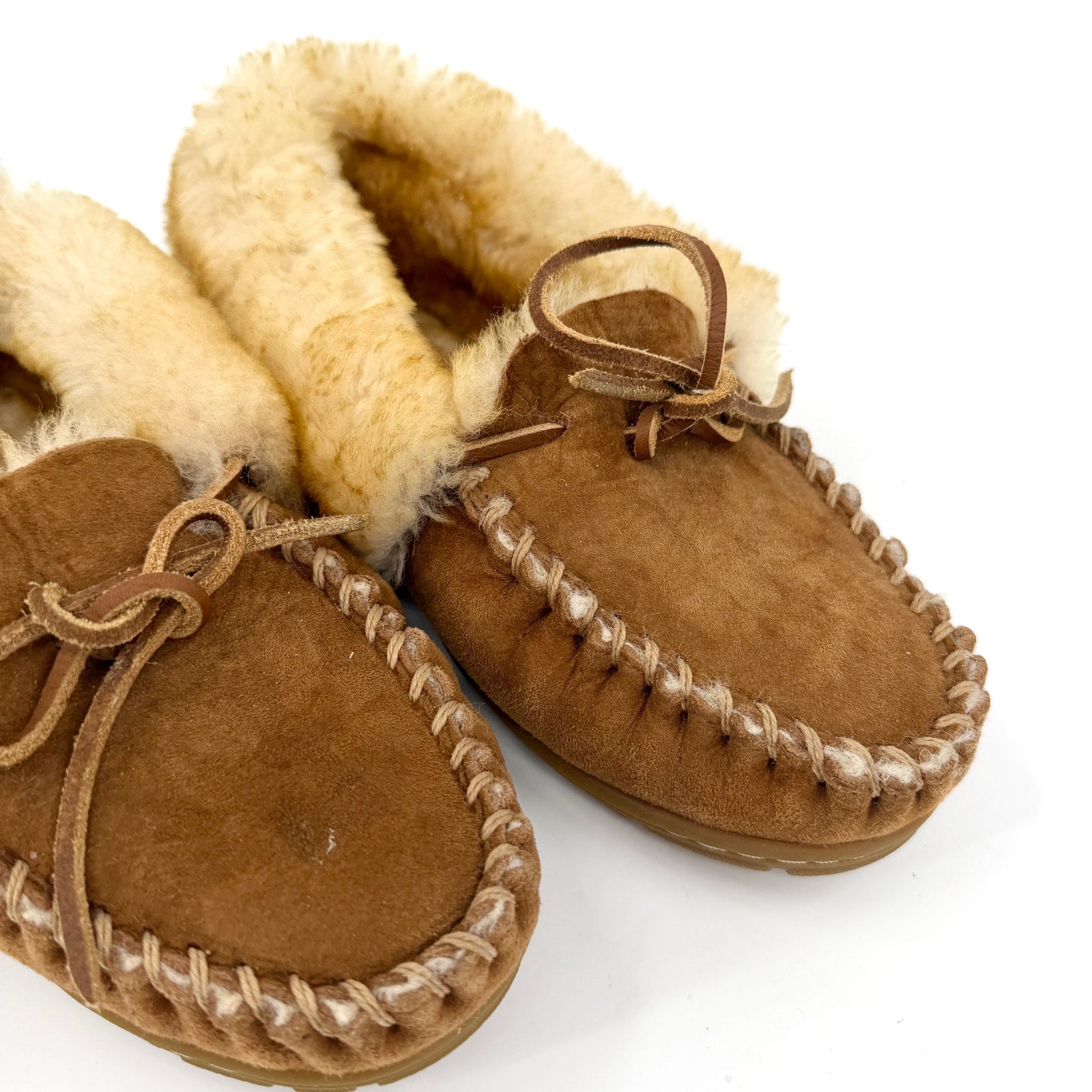 LL Bean Brown Genuine Suede Shearling Moccasin Slippers