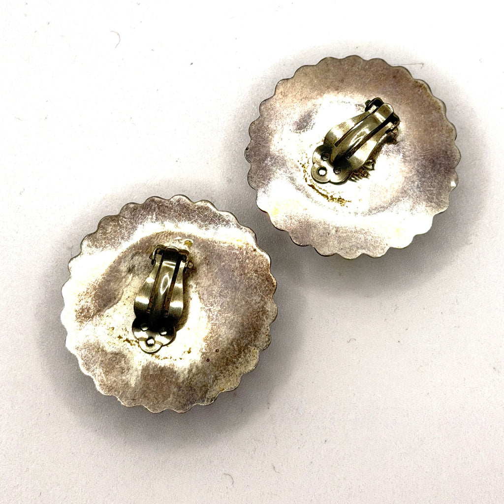 Vintage 90s Stamped Mexico 925 Sterling Silver Mixed Metal Dome Clip On Earrings
