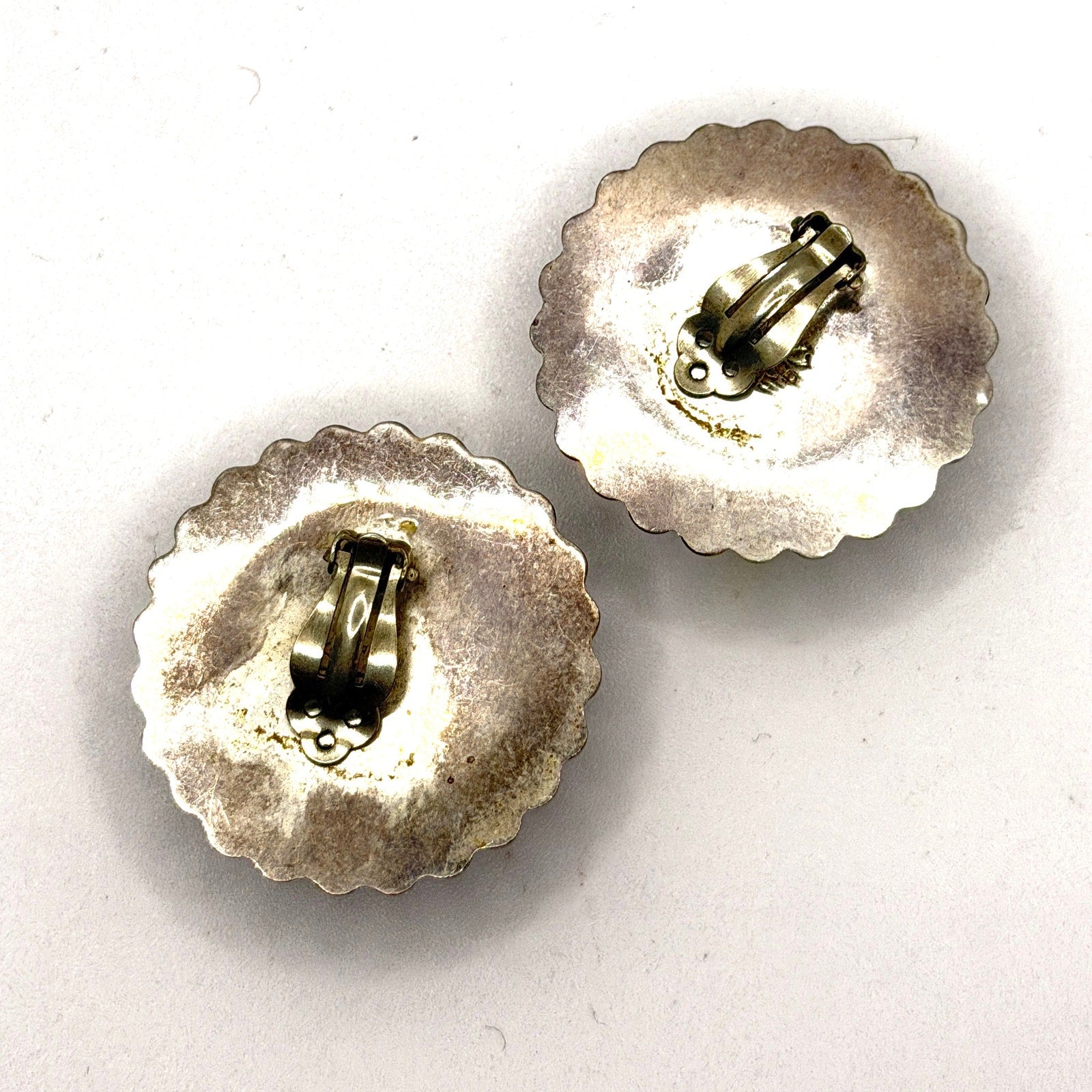 Vintage 90s Stamped Mexico 925 Sterling Silver Mixed Metal Dome Clip On Earrings