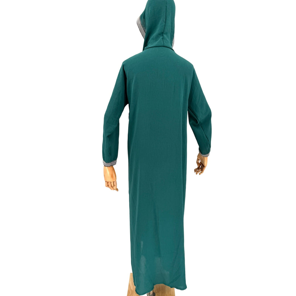 Emirati Teal Green Moroccan Style Djellaba Hooded Kaftan