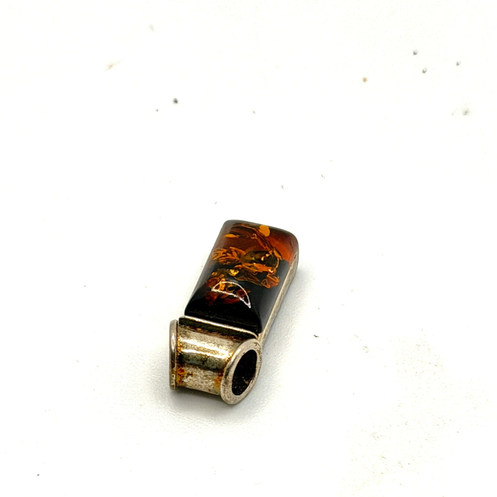 Vintage 90s Sterling Silver Cognac Amber Rectangular Modernist Pendant