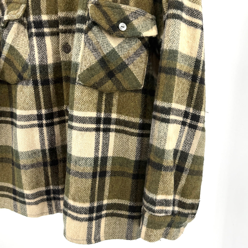 Vintage 70s Pioneer Sportswear Green 100% Wool Plaid Flannel Shirt Jacket