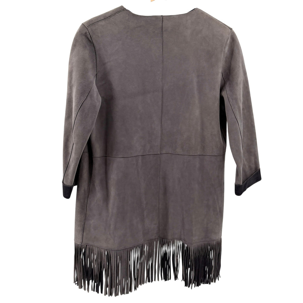 Jigsaw Gray Dark Charcoal Reversible Genuine Suede Fringe Jacket
