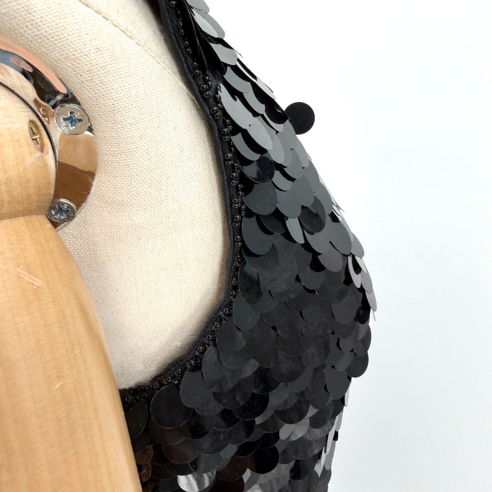 Vintage 90s He-Ro Industries Black Oversized Paillette Sequin Cocktail Dress