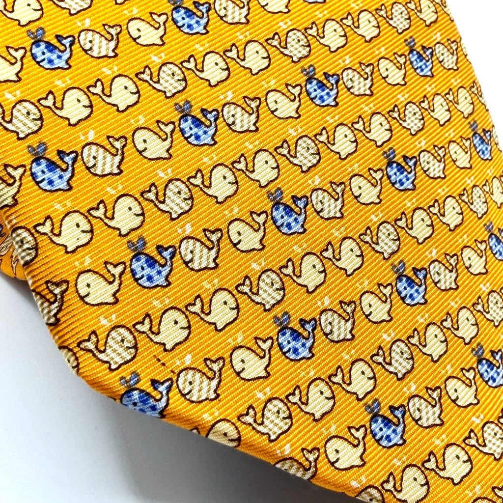 Pierre Cardin Yellow 100% Silk Whale Novelty Print Tie
