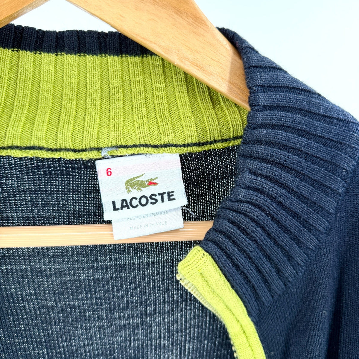 Vintage Y2K Lacoste Black 100% Cotton Green Trim Zip Cardigan Made in France