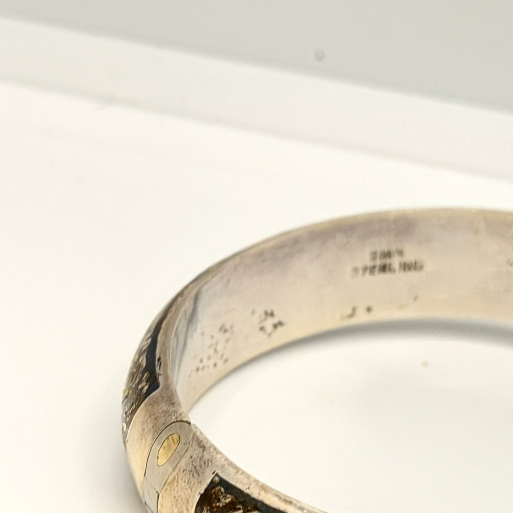 Vintage 50s Stamped Siam Sterling Silver Blue Niello Hinged Bangle