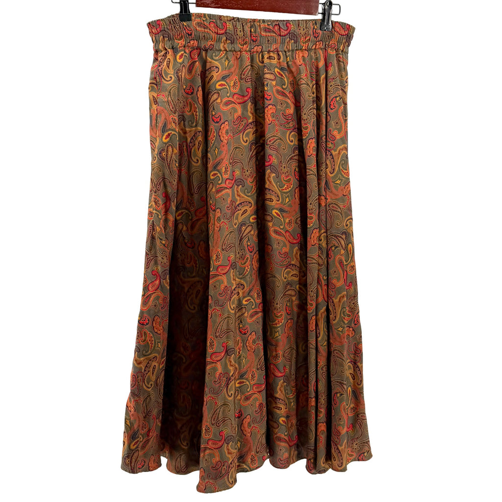 Vintage 80s Jones New York Olive Red Paisley 100% Rayon Circle Skirt