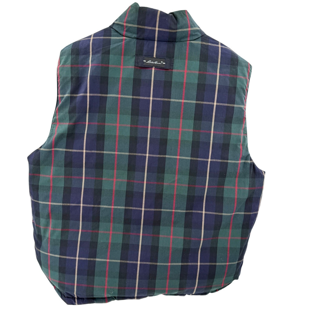 Vintage 90s Eddie Bauer Green Plaid Red Reversible Goose Down Puffer Vest