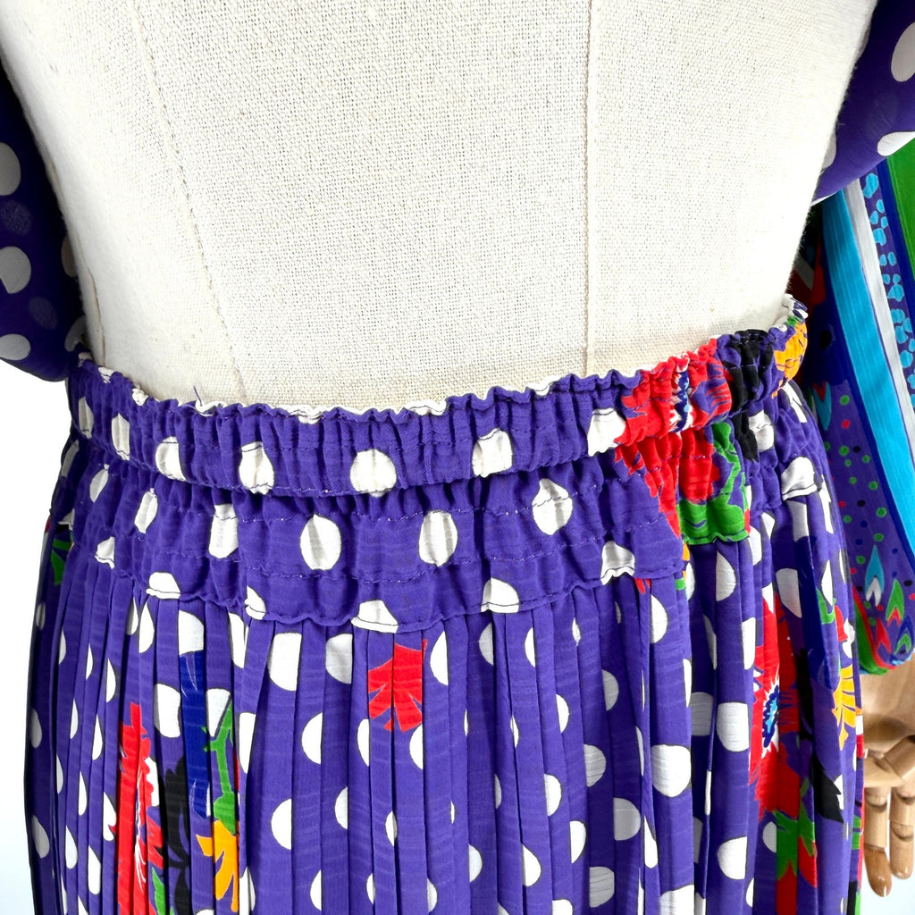 Vintage 80s Diane Freis Purple Periwinkle Polka Dot Maximalist Blouse Skirt Set
