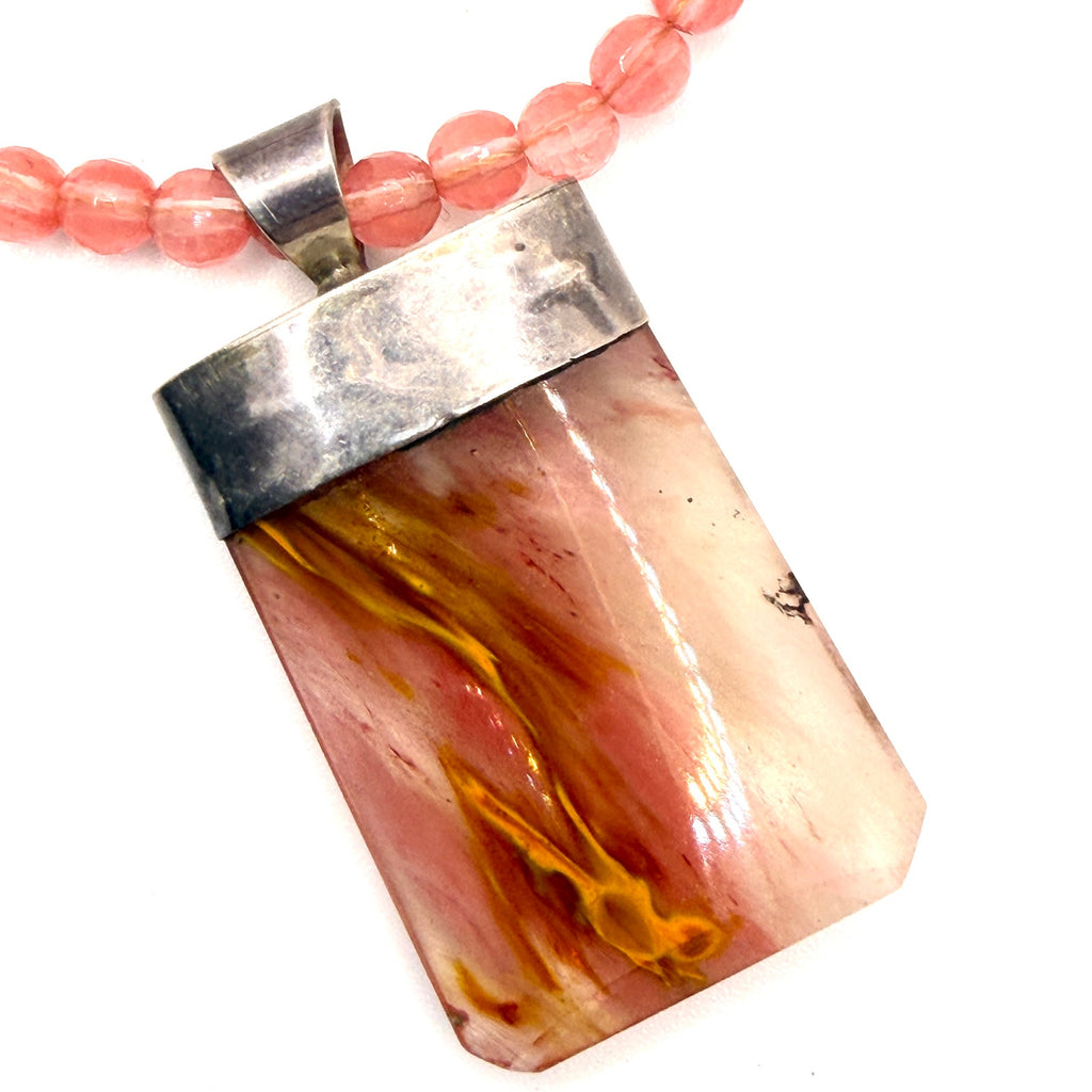 Vintage 90s Gale Self Sterling Rutilated Strawberry Quartz Choctaw Necklace