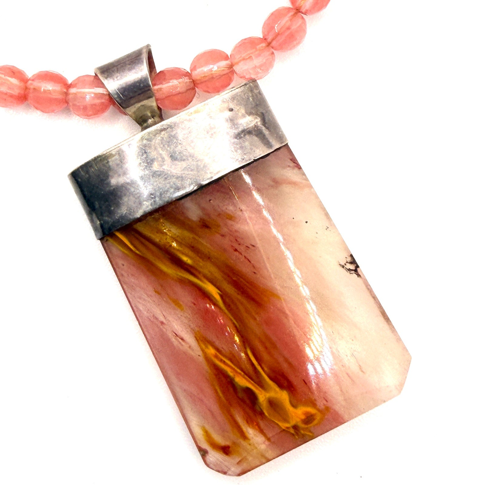 Vintage 90s Gale Self Sterling Rutilated Strawberry Quartz Choctaw Necklace