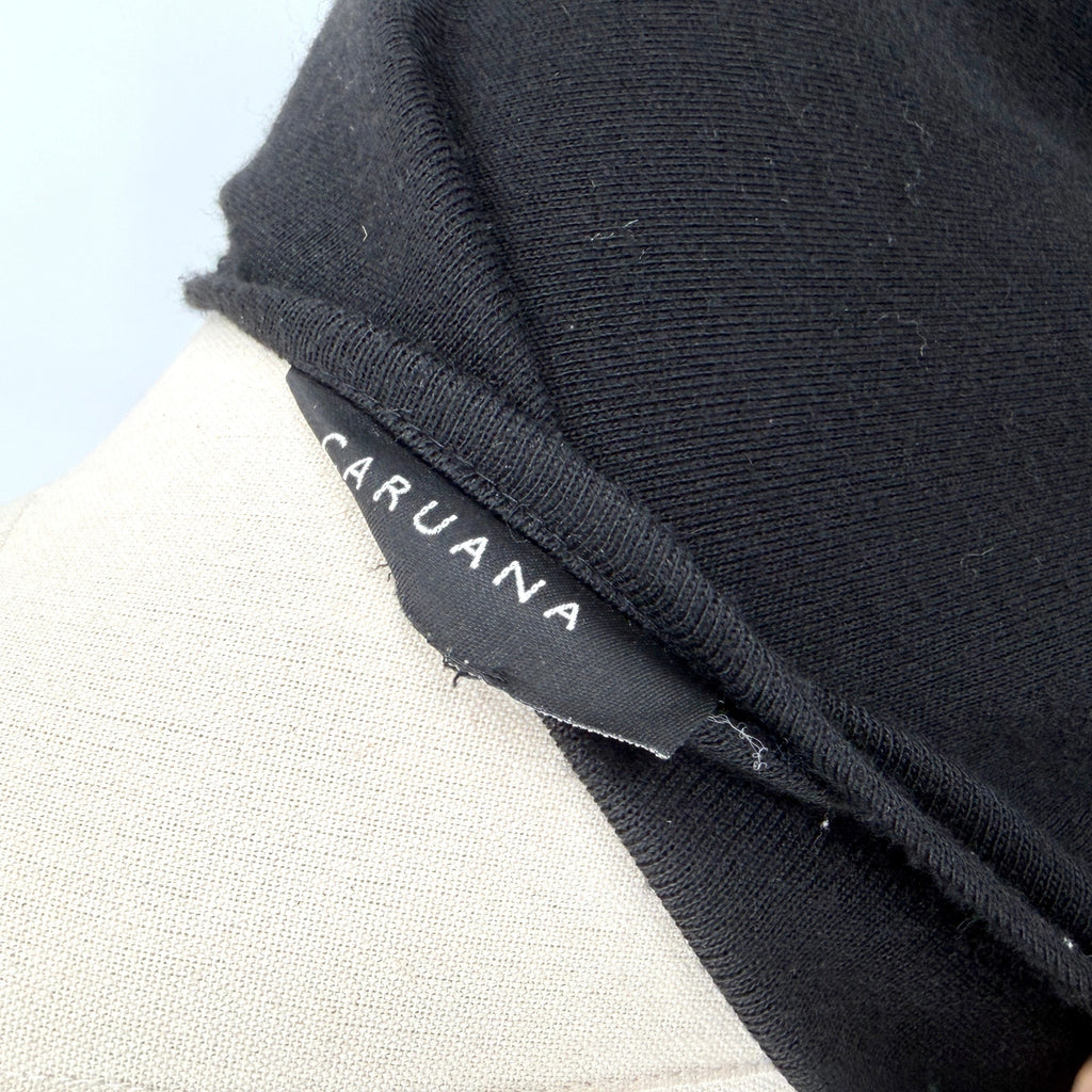 Caruana Black Heavy Knit Genuine Fur Trim Elegant Outerwear Cape Ruana