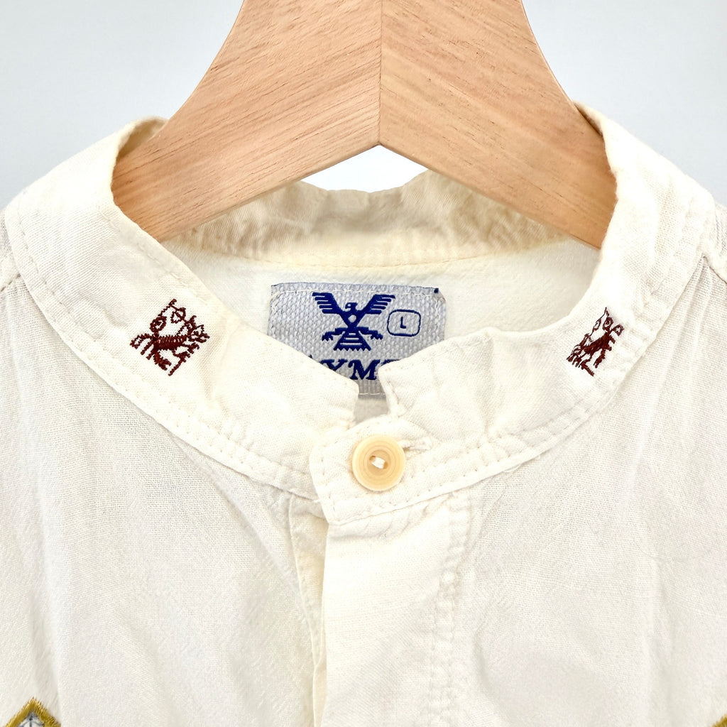 Vintage 80s Ayme Off White 100% Cotton Embroidered Short Sleeve Shirt